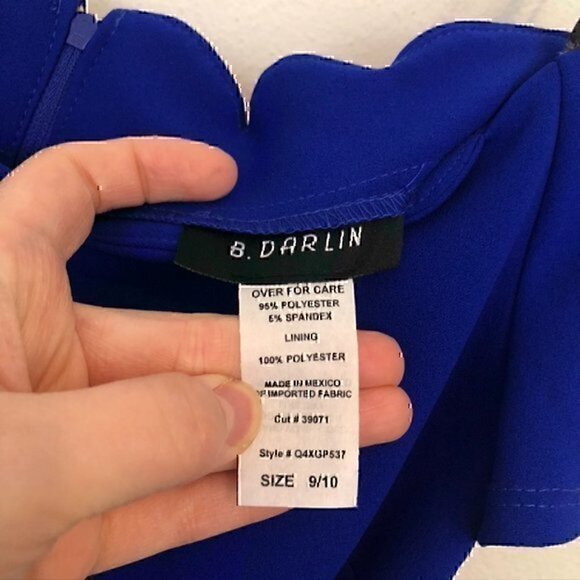 NEW NWT B. DARLIN Off the Shoulder Scalloped Dress Blue Fit Flare Mini JRS 9 10 - Picture 5 of 12